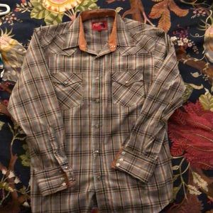 Tan plaid Rodeo Country shirt xl